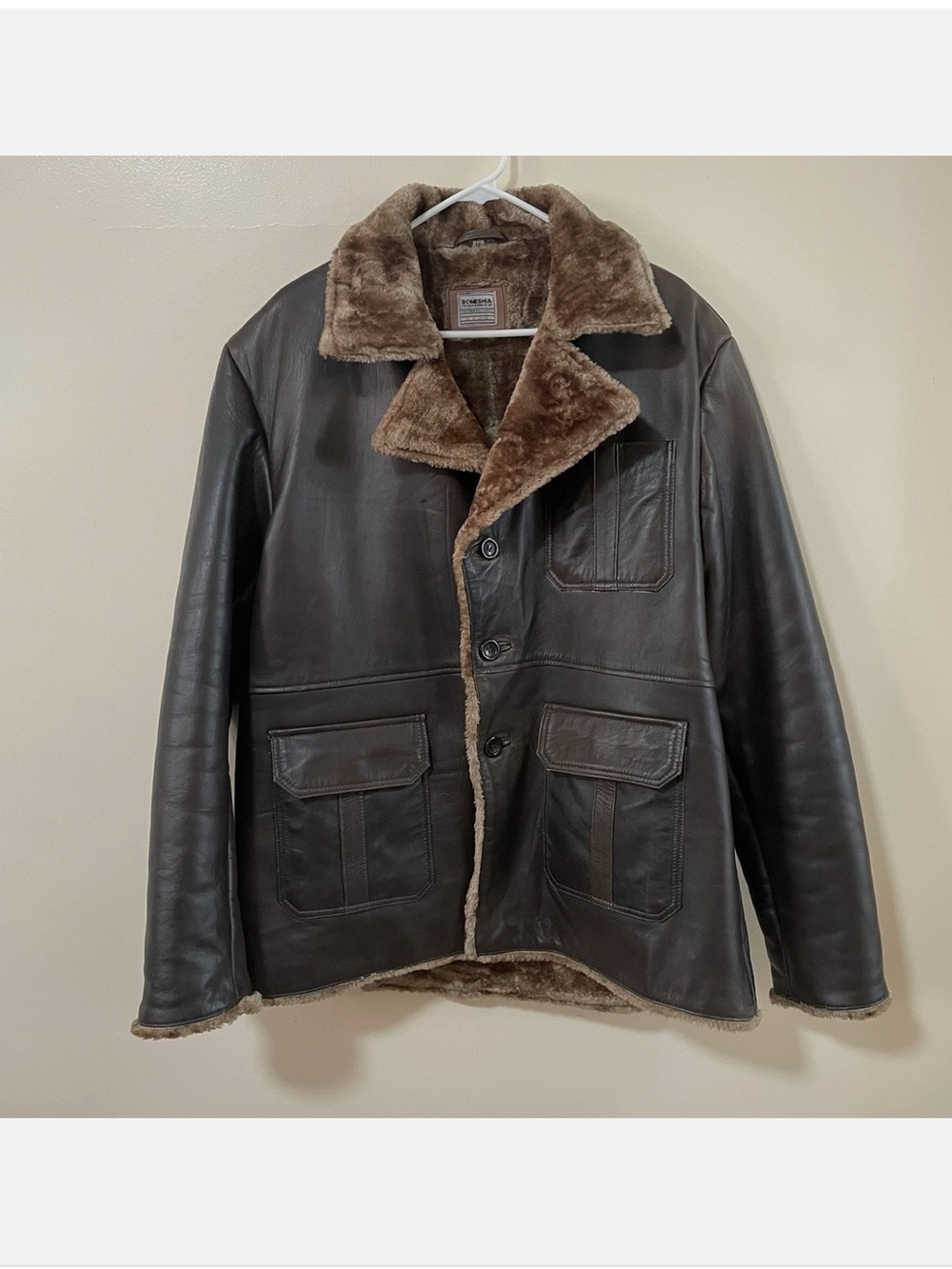 Boneshia Men’s Leather Coat Jacket (Size:M)